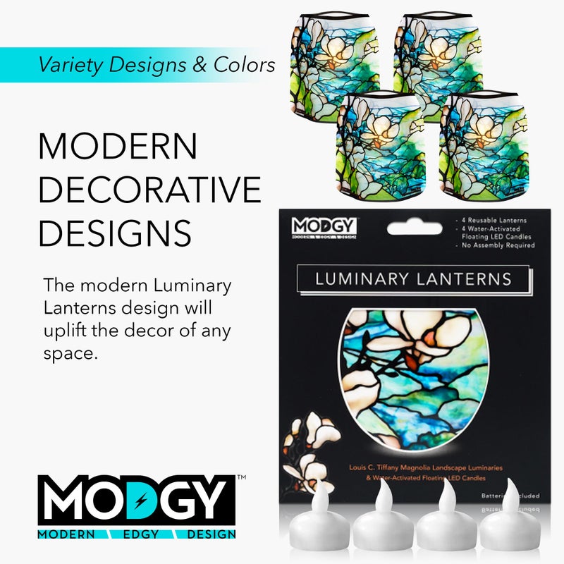 MODGY Luminary Lanterns Candle Holder Decorative Indoor Outdoor Decor, Plastic Candle Lantern Lamps for Wedding Table Centerpiece Porch 4-Pack, with Flameless Floating LED Candles Magnolia - Image 5